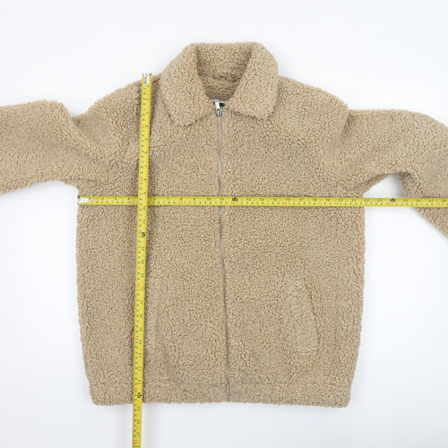 Noisy May Women Beige Sherpa Fleece Zip Bomber Jacket Size M
