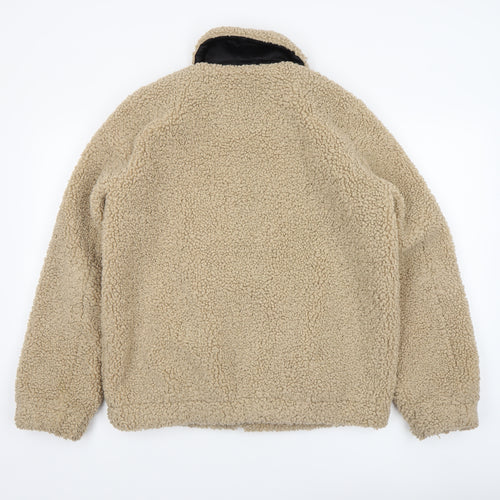 Noisy May Women Beige Sherpa Fleece Zip Bomber Jacket Size M