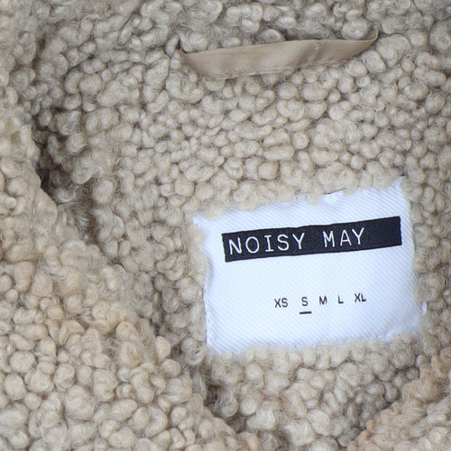Noisy May Women Beige Sherpa Fleece Zip Bomber Jacket Size M