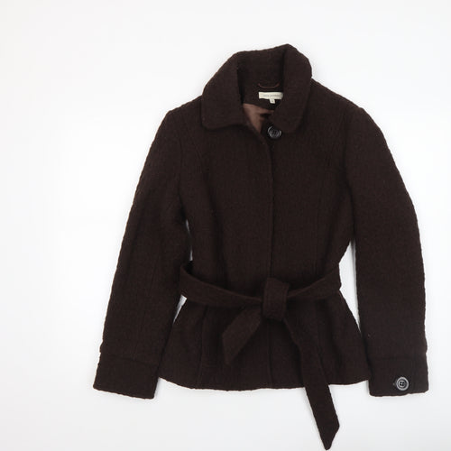 Rocha John Rocha Womens Brown Wool Blend Belted Overcoat Size 8