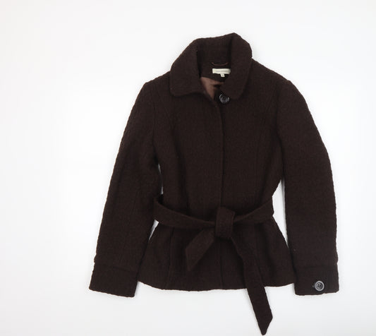 Rocha John Rocha Womens Brown Wool Blend Belted Overcoat Size 8