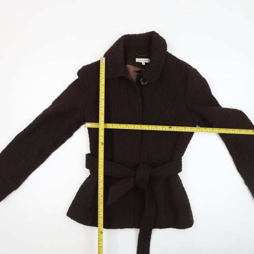 Rocha John Rocha Womens Brown Wool Blend Belted Overcoat Size 8