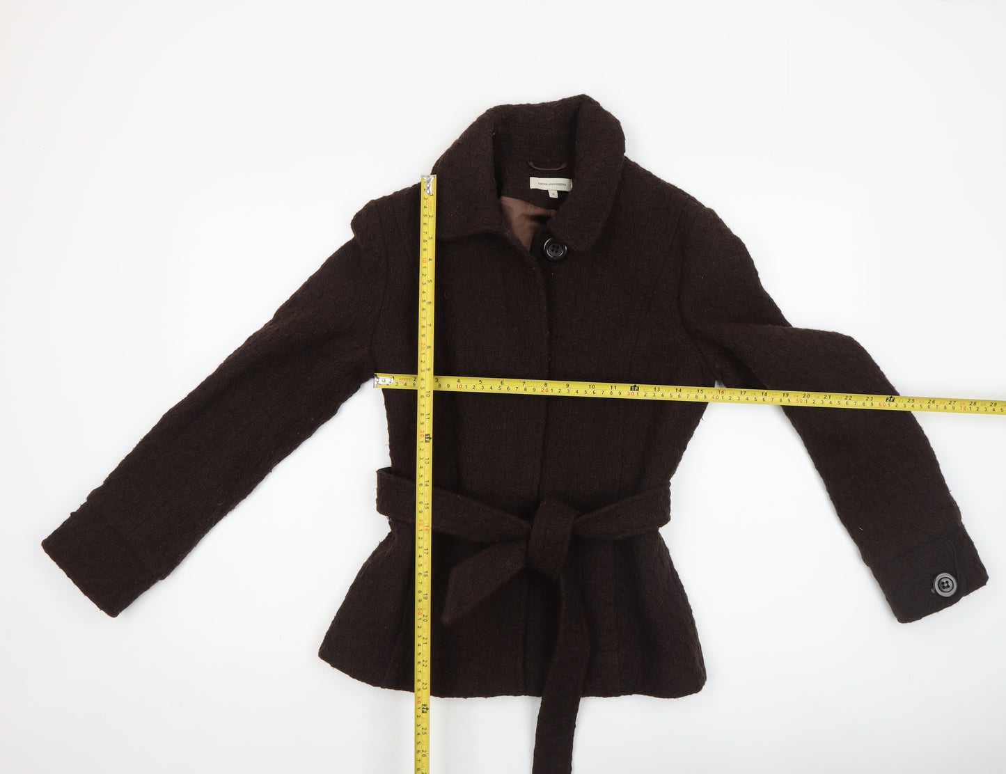 Rocha John Rocha Womens Brown Wool Blend Belted Overcoat Size 8