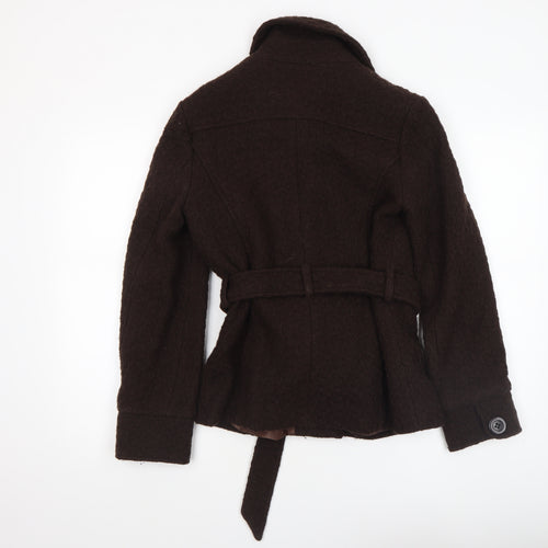 Rocha John Rocha Womens Brown Wool Blend Belted Overcoat Size 8
