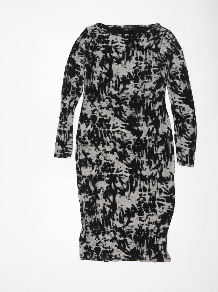 Great Feeling Women’s Black Grey Tie Dye Bodycon Dress S