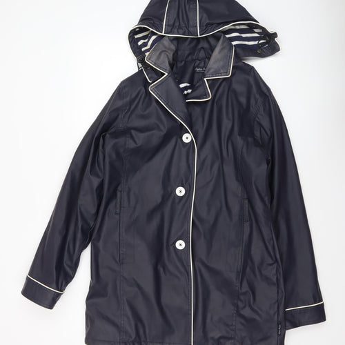 Captain Corsaire Womens Blue Hooded Rain Coat Size 14 Nautical Mid-Length