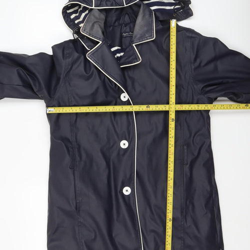 Captain Corsaire Womens Blue Hooded Rain Coat Size 14 Nautical Mid-Length