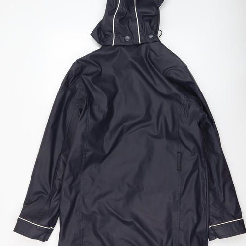 Captain Corsaire Womens Blue Hooded Rain Coat Size 14 Nautical Mid-Length