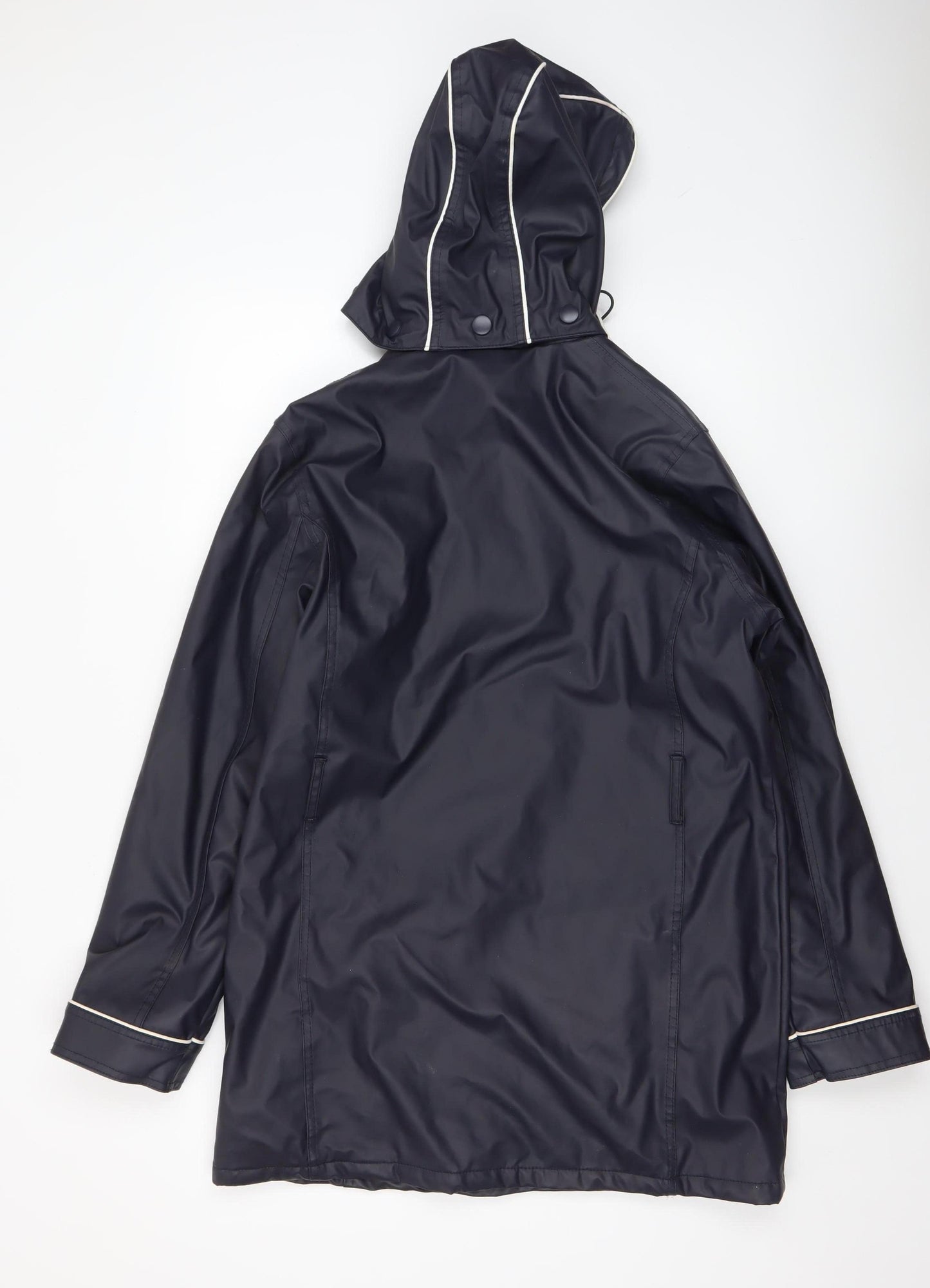 Captain Corsaire Womens Blue Hooded Rain Coat Size 14 Nautical Mid-Length