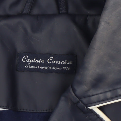 Captain Corsaire Womens Blue Hooded Rain Coat Size 14 Nautical Mid-Length