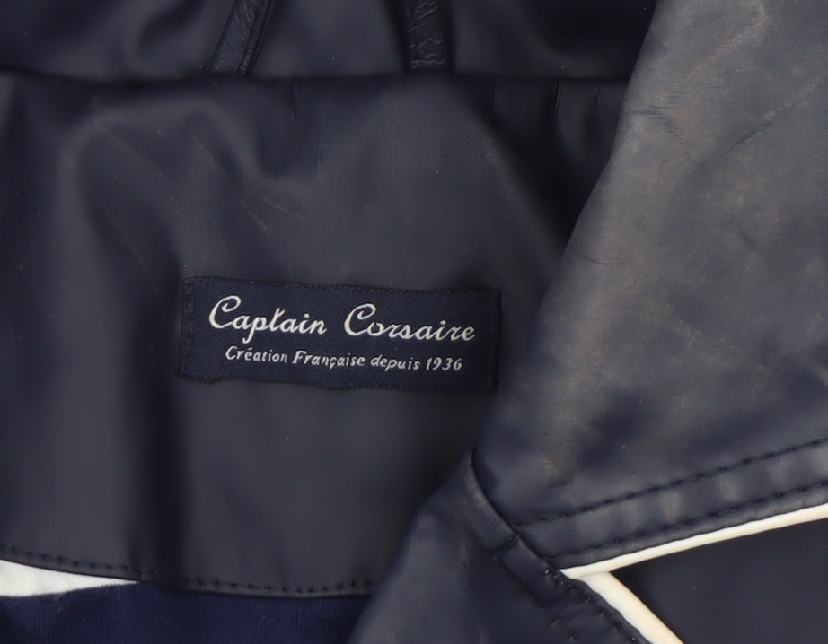 Captain Corsaire Womens Blue Hooded Rain Coat Size 14 Nautical Mid-Length