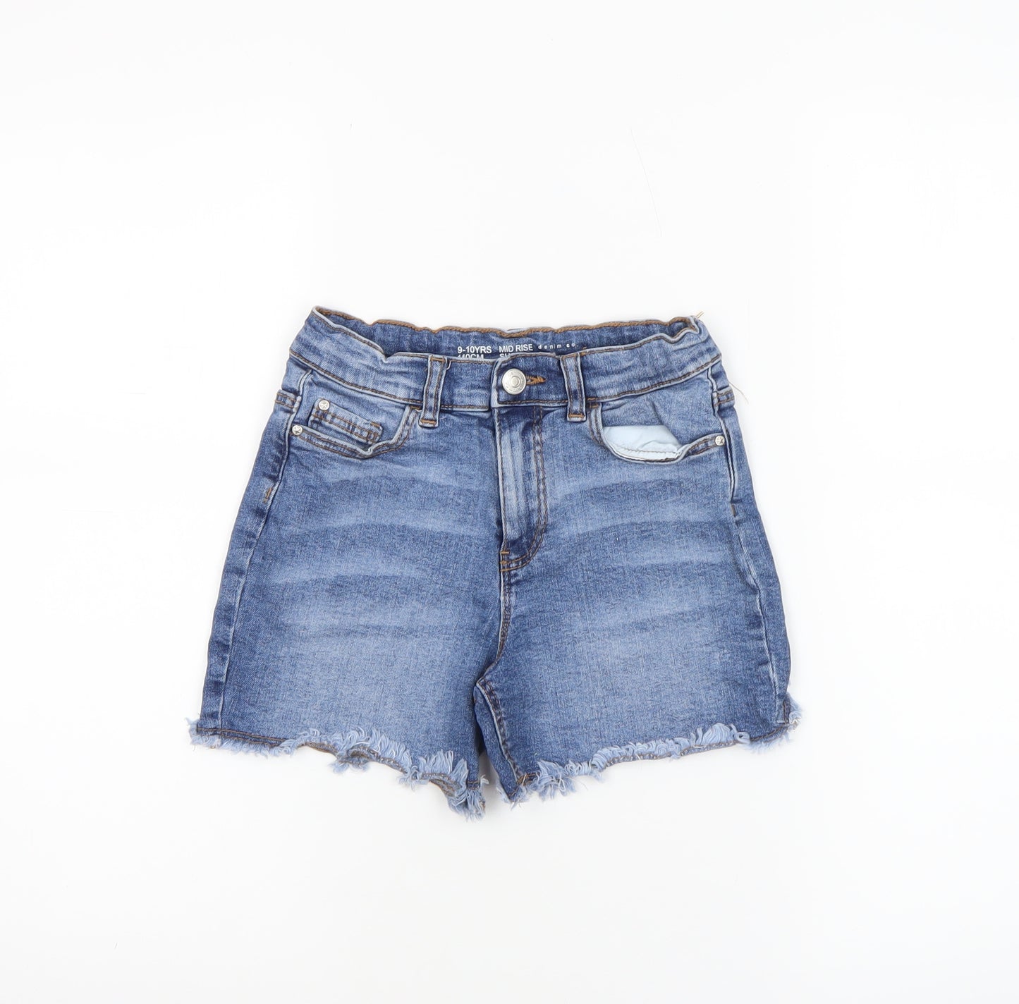 Denim Co Girls Blue Mid Rise Cut-Off Denim Shorts 9-10 Years