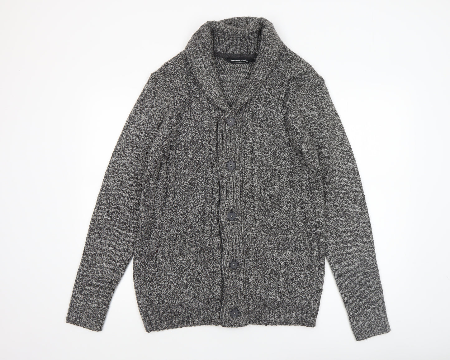 Cedar Wood State Men's Grey Cable Knit Button Cardigan Size M