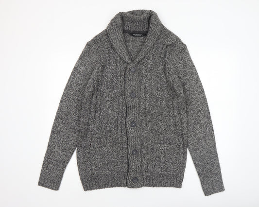 Cedar Wood State Men's Grey Cable Knit Button Cardigan Size M