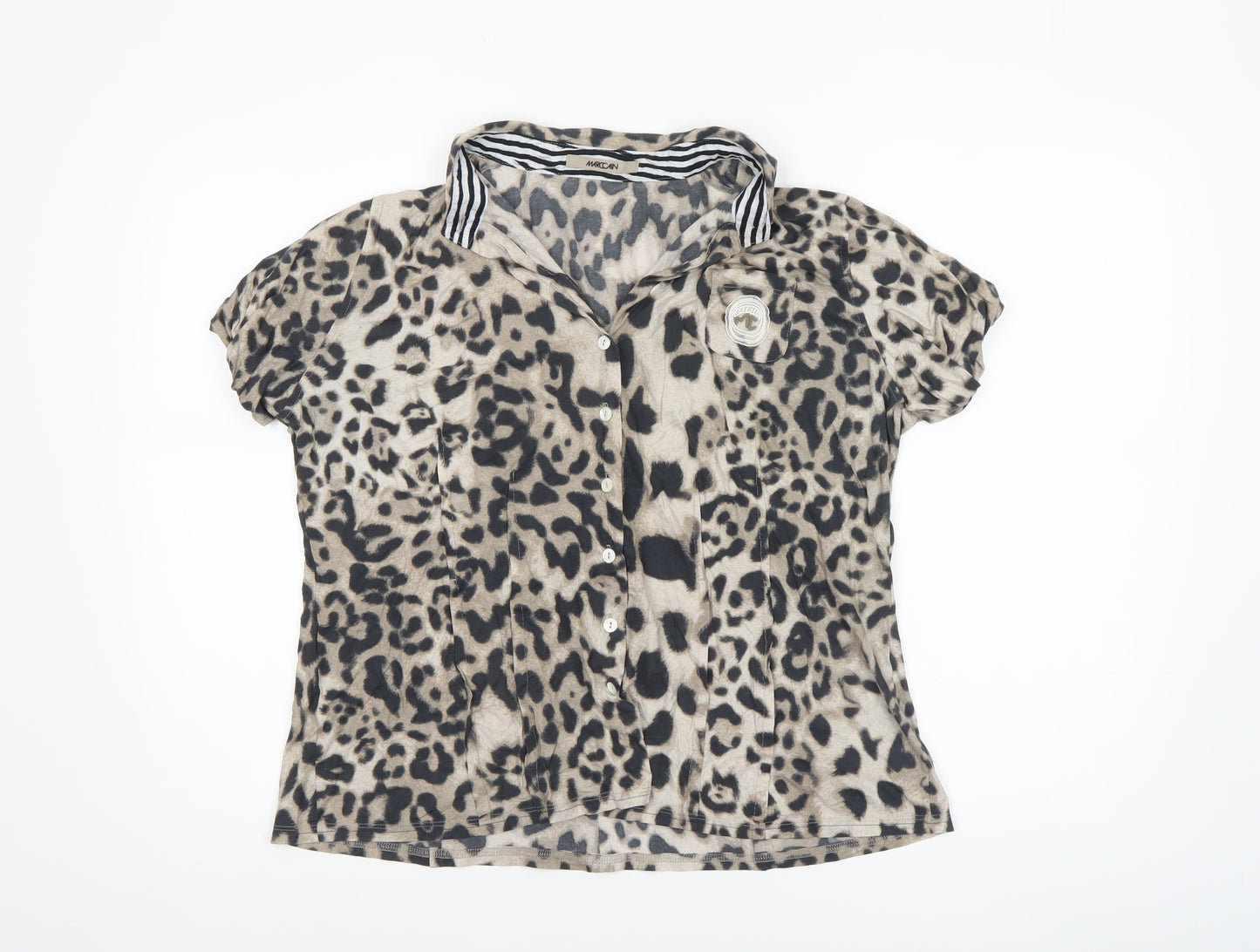 Marc Cain Women's Beige Leopard Print Cotton Button-Up Shirt Size 14