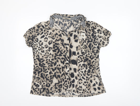 Marc Cain Women's Beige Leopard Print Cotton Button-Up Shirt Size 14