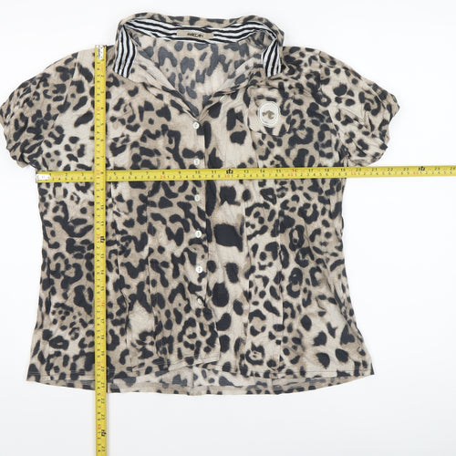 Marc Cain Women's Beige Leopard Print Cotton Button-Up Shirt Size 14