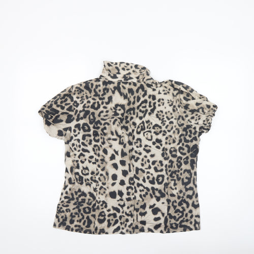 Marc Cain Women's Beige Leopard Print Cotton Button-Up Shirt Size 14