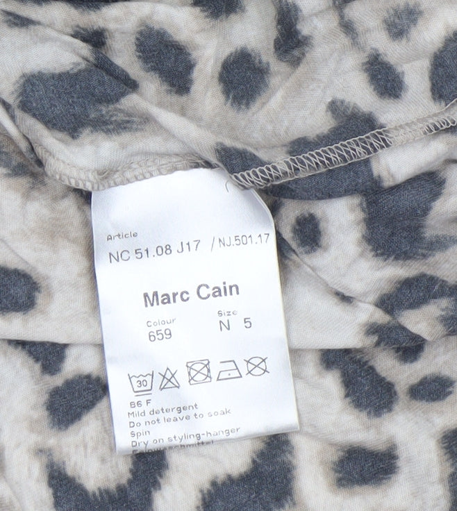 Marc Cain Women's Beige Leopard Print Cotton Button-Up Shirt Size 14