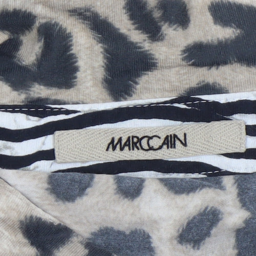 Marc Cain Women's Beige Leopard Print Cotton Button-Up Shirt Size 14