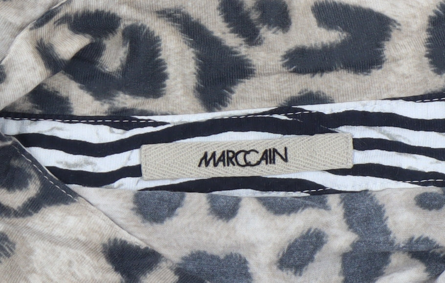 Marc Cain Women's Beige Leopard Print Cotton Button-Up Shirt Size 14