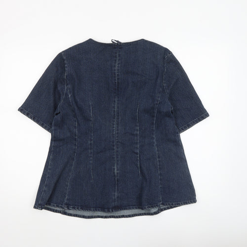 Savida Women Blue Denim V-Neck Short Sleeve Blouse UK 14