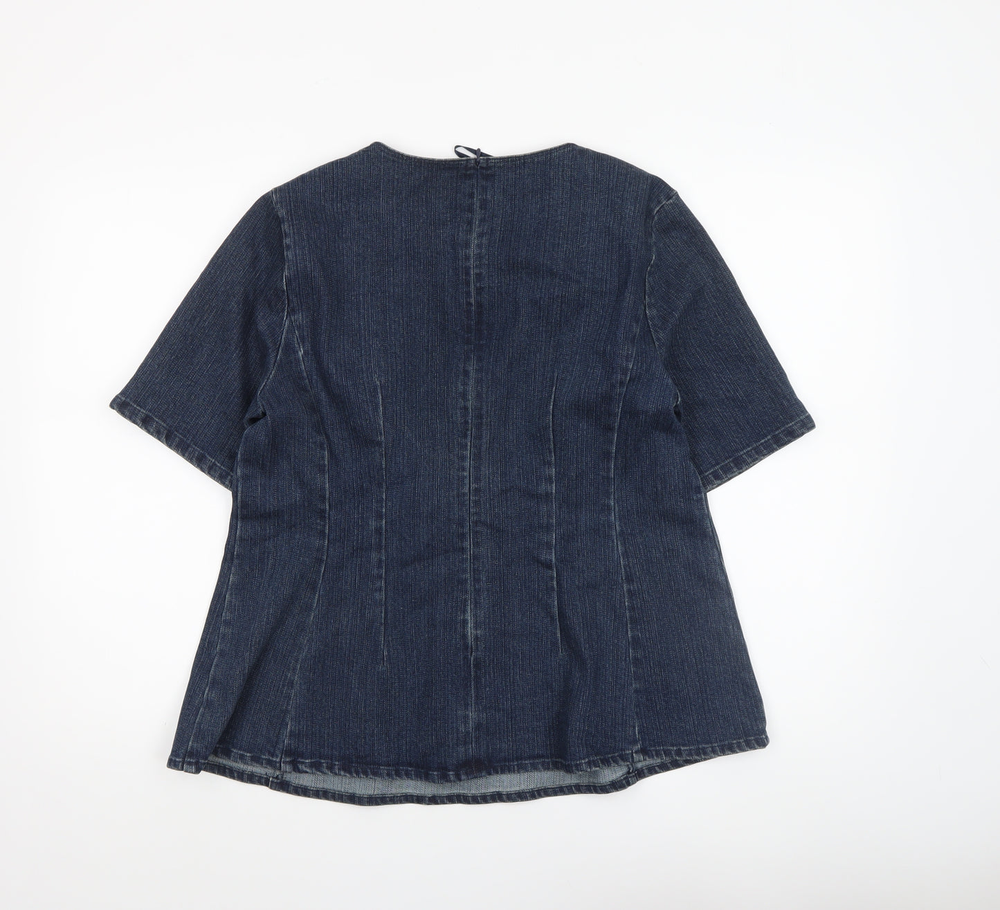 Savida Women Blue Denim V-Neck Short Sleeve Blouse UK 14