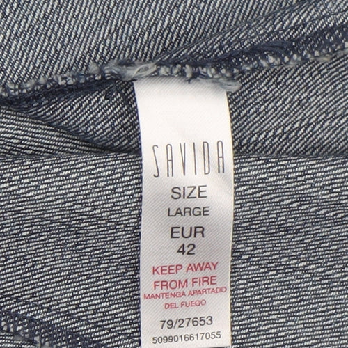 Savida Women Blue Denim V-Neck Short Sleeve Blouse UK 14