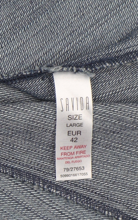 Savida Women Blue Denim V-Neck Short Sleeve Blouse UK 14