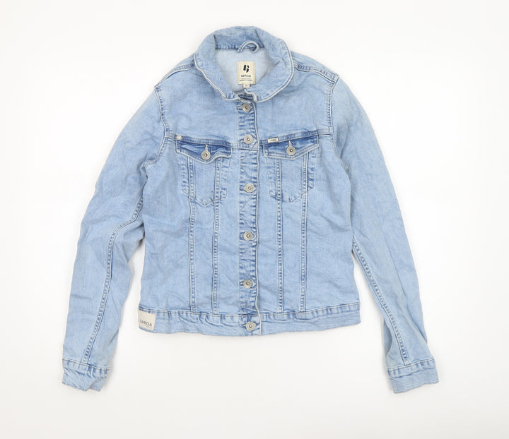 Garcia Women Blue Denim Basic Jacket M Buttoned Casual