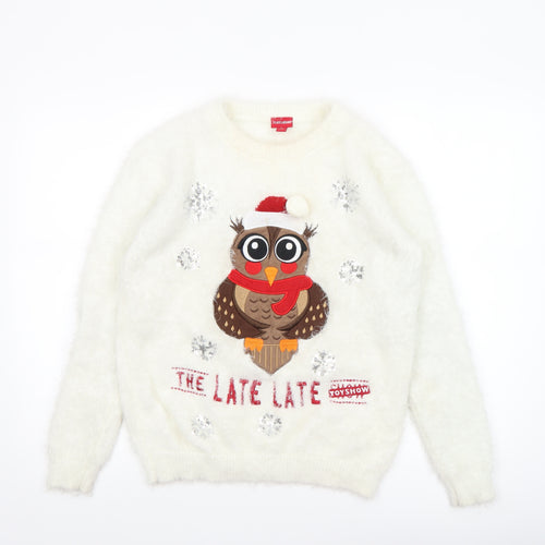 The Late Late Toy Show Women’s White Christmas Owl Jumper Size S