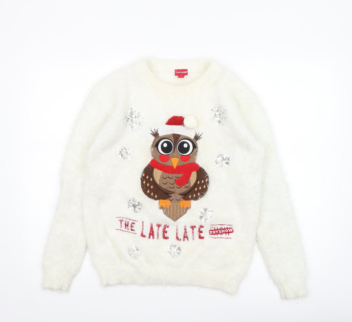 The Late Late Toy Show Women’s White Christmas Owl Jumper Size S