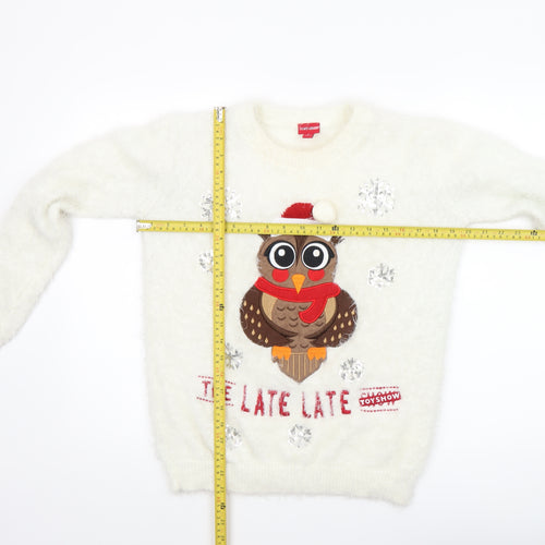 The Late Late Toy Show Women’s White Christmas Owl Jumper Size S