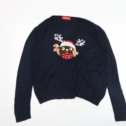 Primark Women's Blue Christmas Sequin Pullover Jumper Size S
