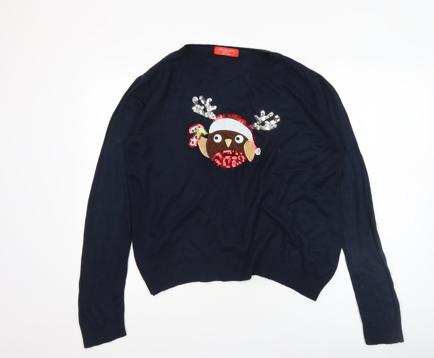 Primark Women's Blue Christmas Sequin Pullover Jumper Size S