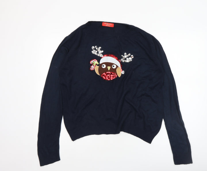 Primark Women's Blue Christmas Sequin Pullover Jumper Size S
