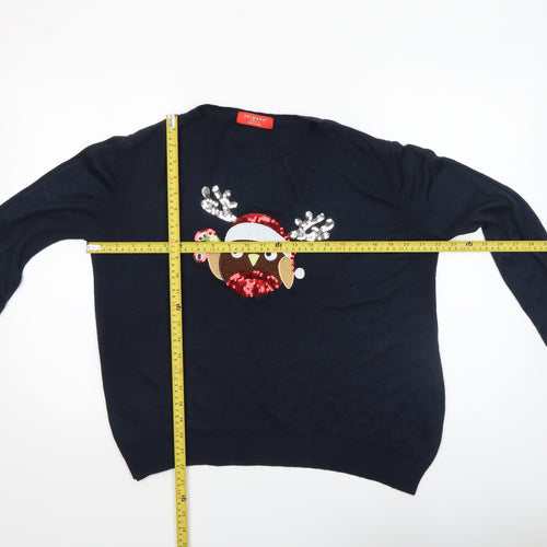 Primark Women's Blue Christmas Sequin Pullover Jumper Size S