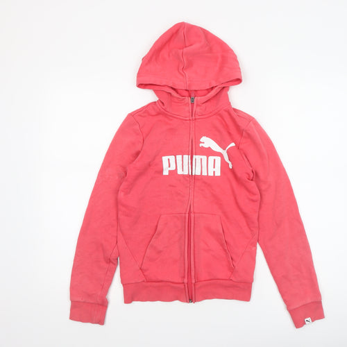 Puma Girls Pink Full Zip Logo Hoodie Size 11-12 Years Hooded Sweatshirt
