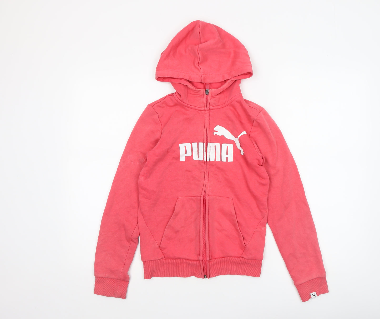 Puma Girls Pink Full Zip Logo Hoodie Size 11-12 Years Hooded Sweatshirt