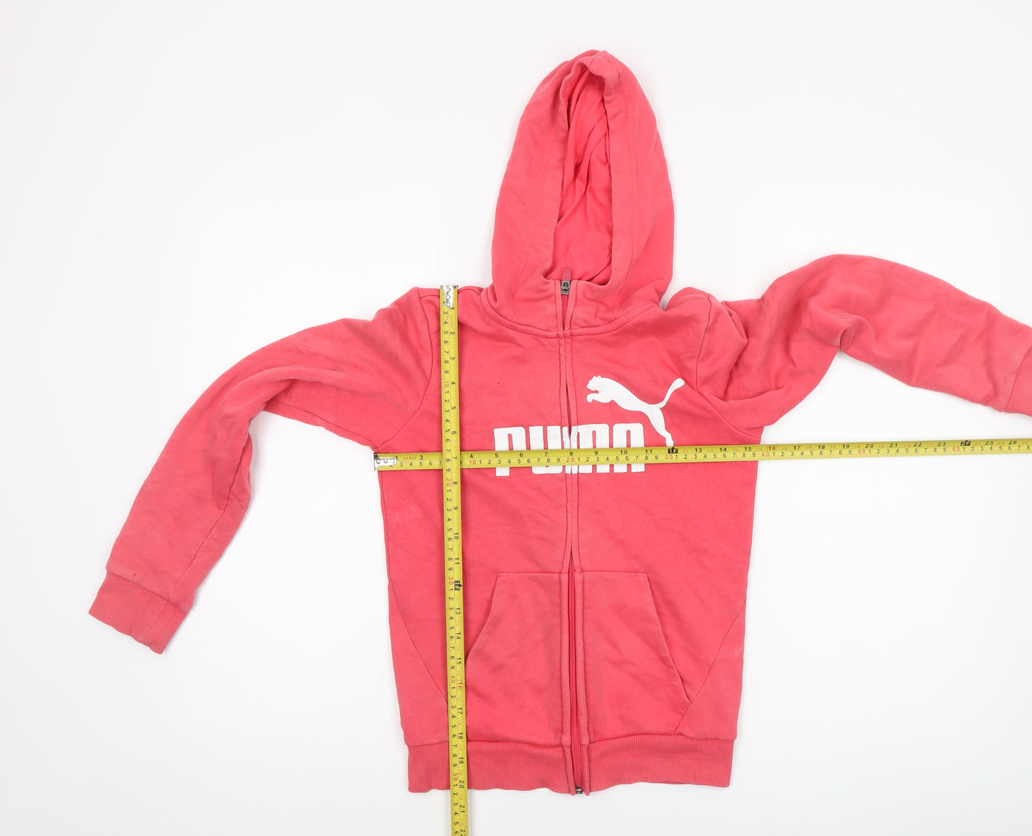Puma Girls Pink Full Zip Logo Hoodie Size 11-12 Years Hooded Sweatshirt