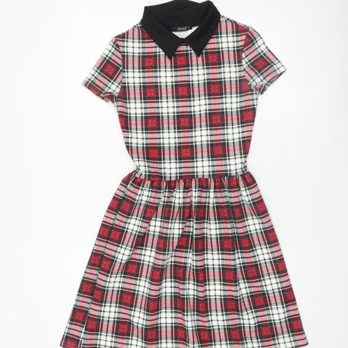 Quiz Women Multicoloured Check Fit & Flare Collared Dress Size 8