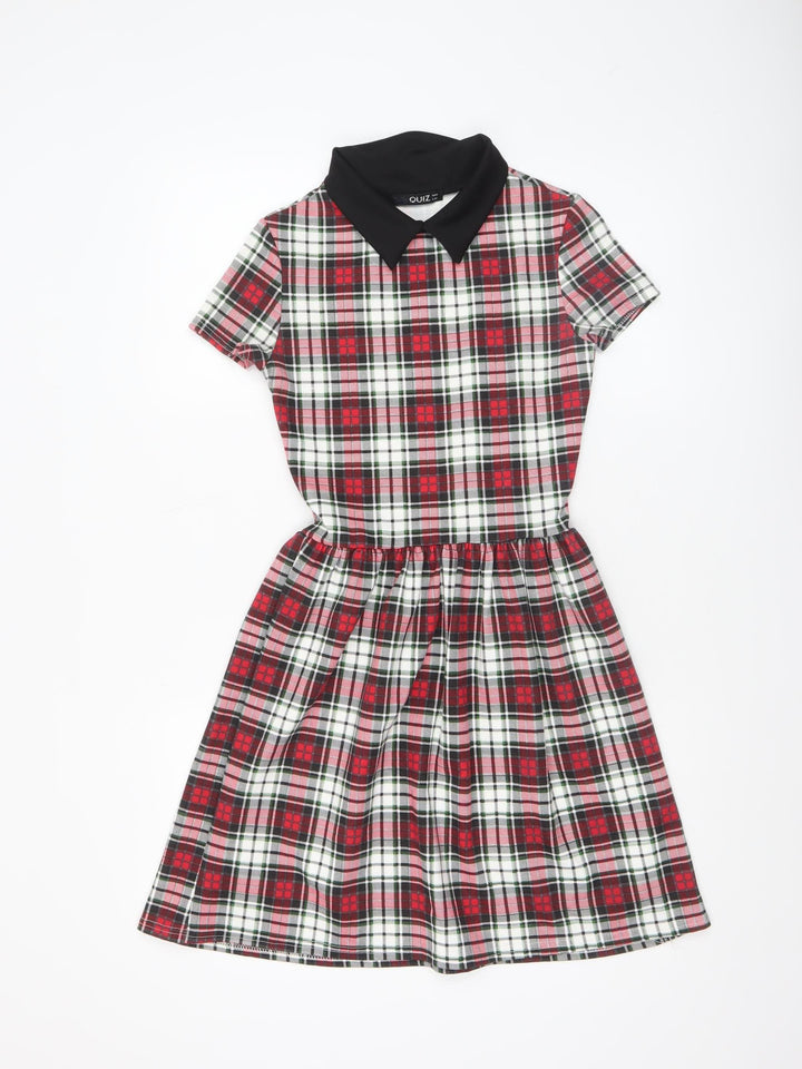 Quiz Women Multicoloured Check Fit & Flare Collared Dress Size 8