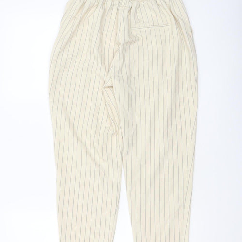 Bershka Women Beige Striped Chino Trousers Size 8 Tapered Fit
