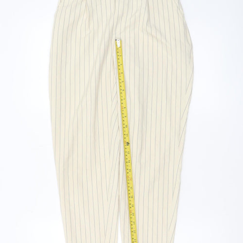 Bershka Women Beige Striped Chino Trousers Size 8 Tapered Fit