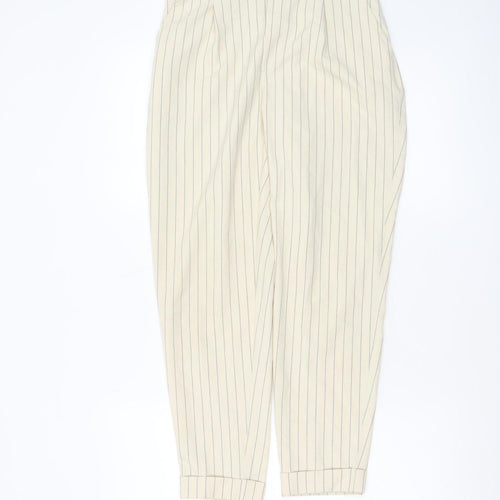 Bershka Women Beige Striped Chino Trousers Size 8 Tapered Fit