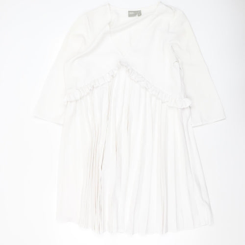 ASOS Women White Size 10 Wrap Pleated Ruffle Long Sleeve Dress