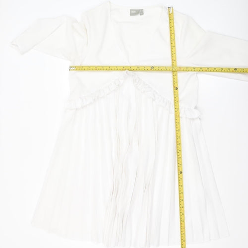 ASOS Women White Size 10 Wrap Pleated Ruffle Long Sleeve Dress