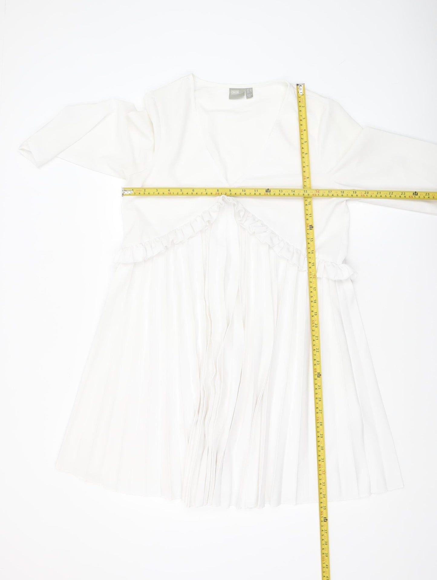 ASOS Women White Size 10 Wrap Pleated Ruffle Long Sleeve Dress