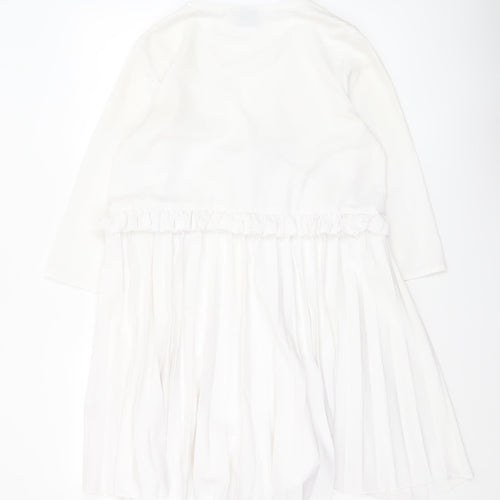 ASOS Women White Size 10 Wrap Pleated Ruffle Long Sleeve Dress