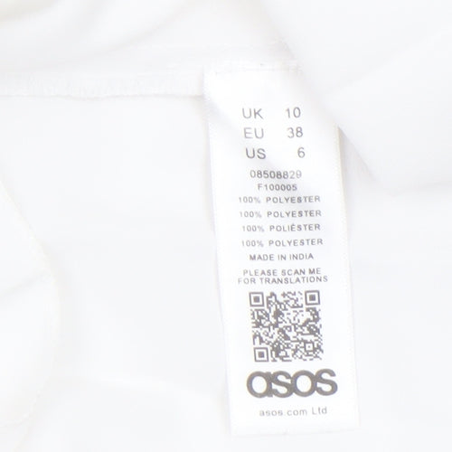 ASOS Women White Size 10 Wrap Pleated Ruffle Long Sleeve Dress